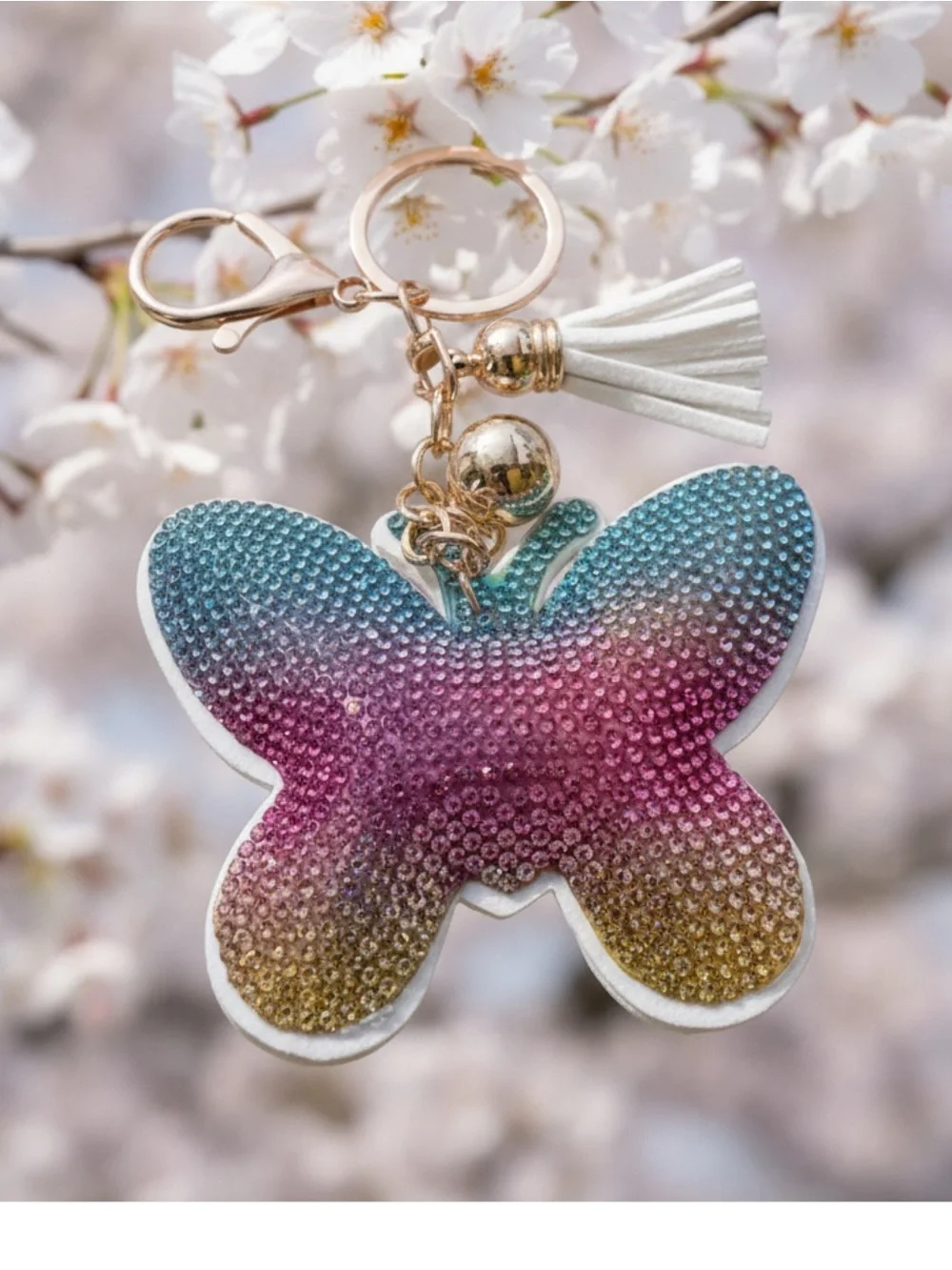 Butterfly Crystal Keychain Tassel - Multicolor